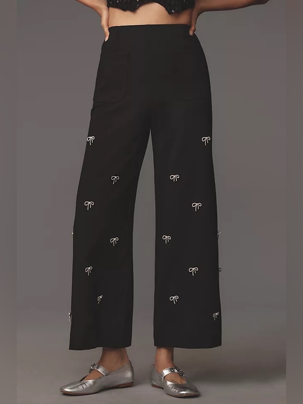 Anthropologie Maeve The Colette Bow Crop Wide-Leg Pants Black Size 25